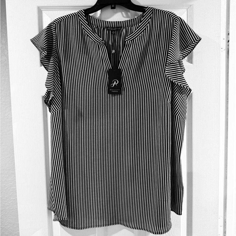 Adrianna Papell Black and White Striped Blouse